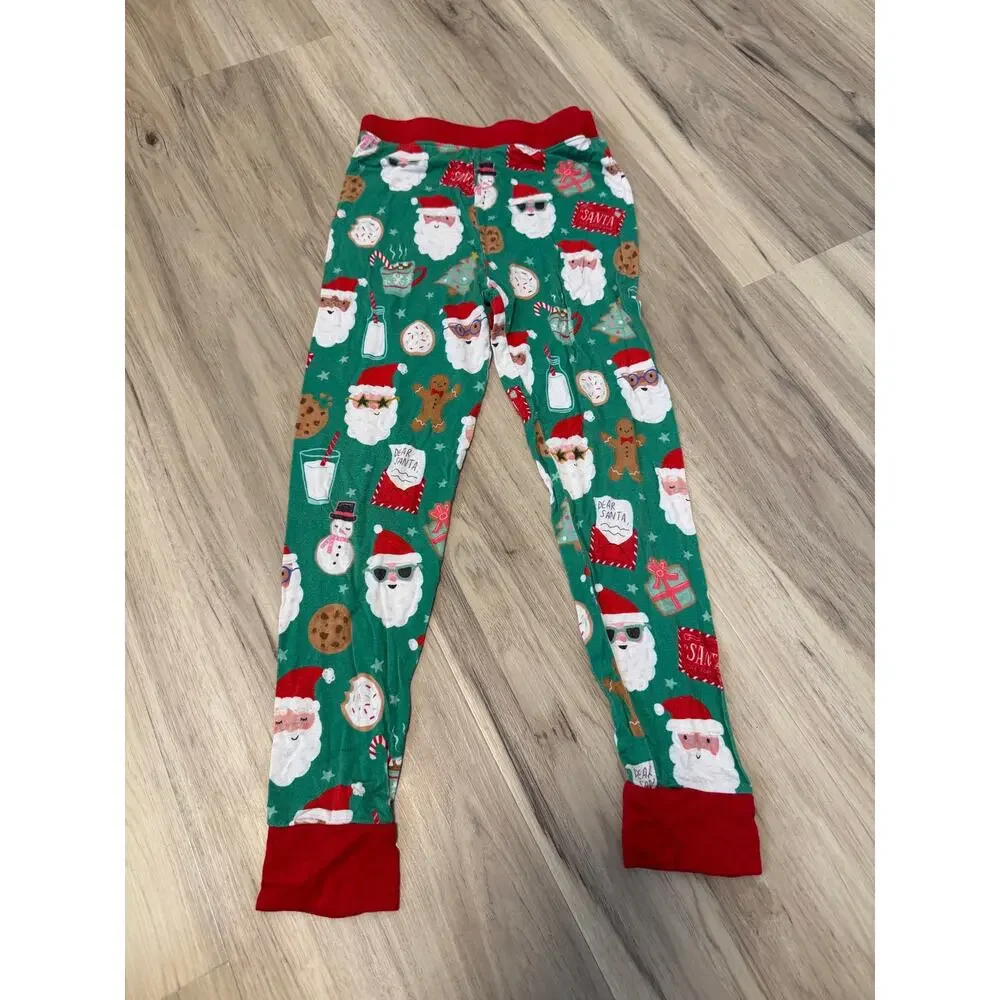 Little Sleepies Pajama Set Kids 5/6 Green Cookies for Santa Bamboo 2 Piece PJs